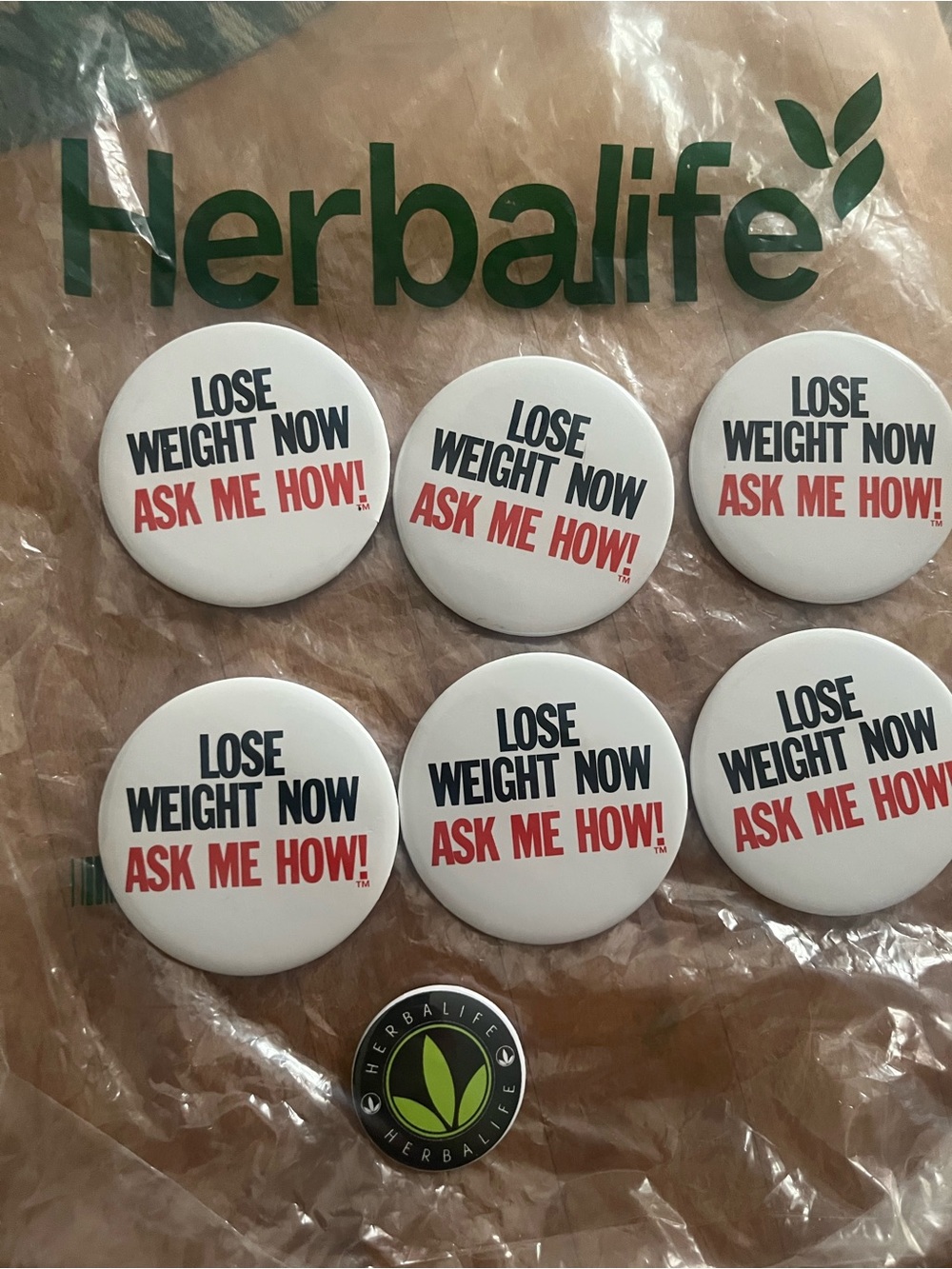 Lot of 7 Herbalife White 'Lose Weight Now Ask Me How' Promotional Button Set